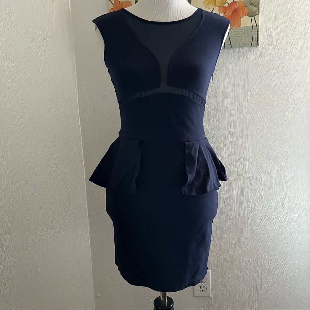 Victoria’s Secret Moda Intl’ Navy Blue Ponte Knit & Mesh Peplum Dress Sz 6